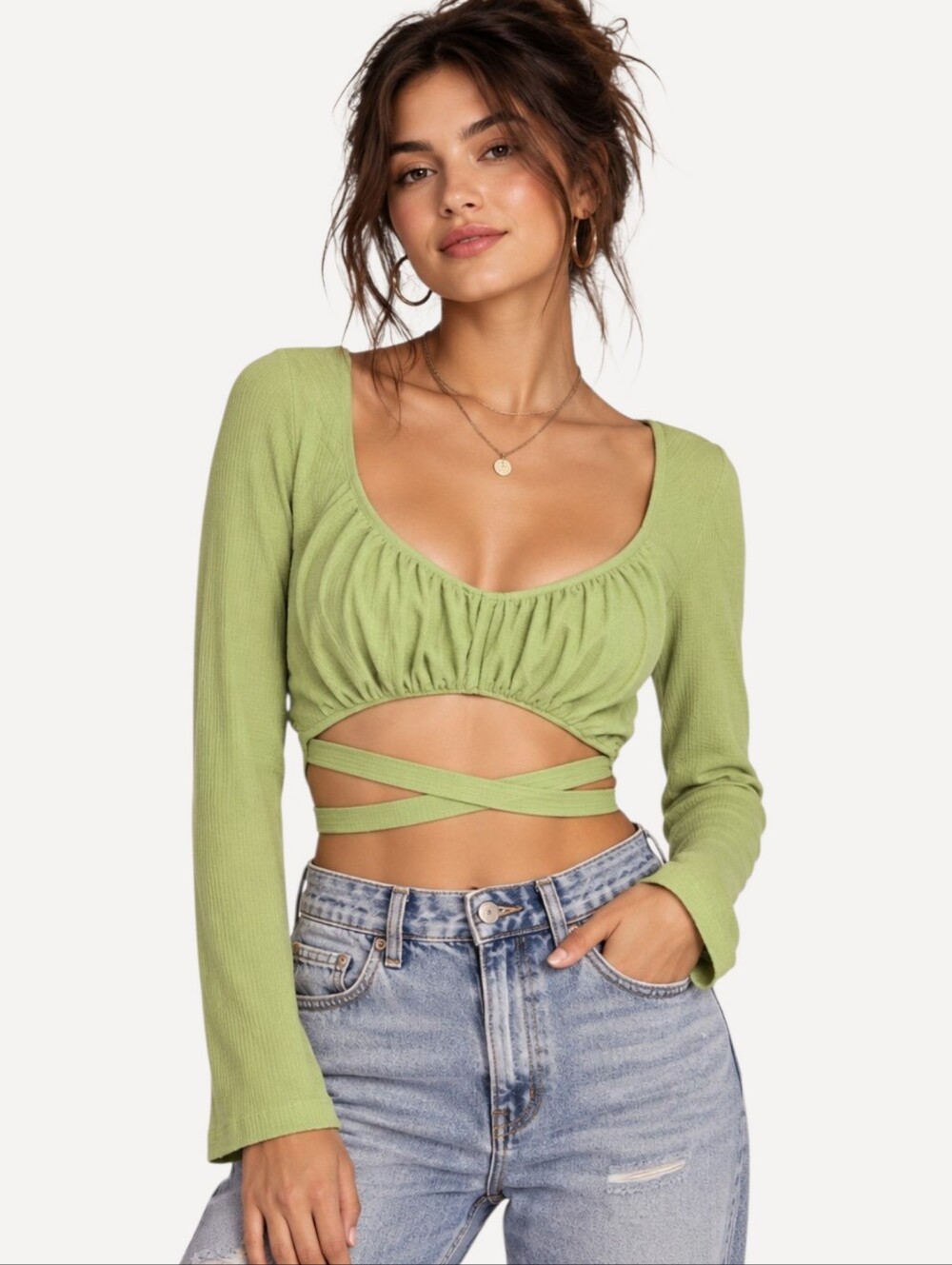 Urban Outfitters Brat Green Wrap Crop Top Large
